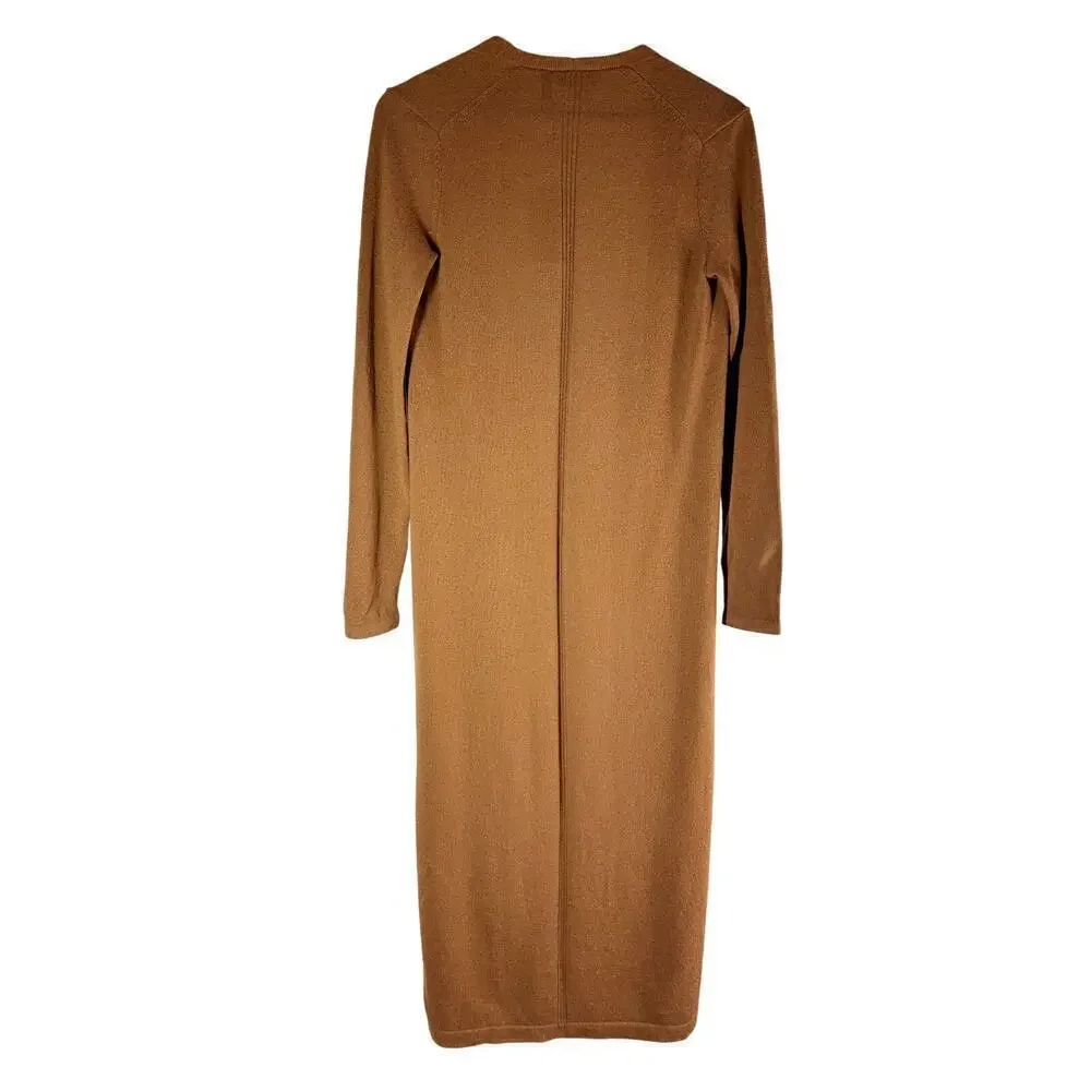 THEORY Torina Long Line 100% Cashmere Open Front Cardigan Syrup Small Neutral